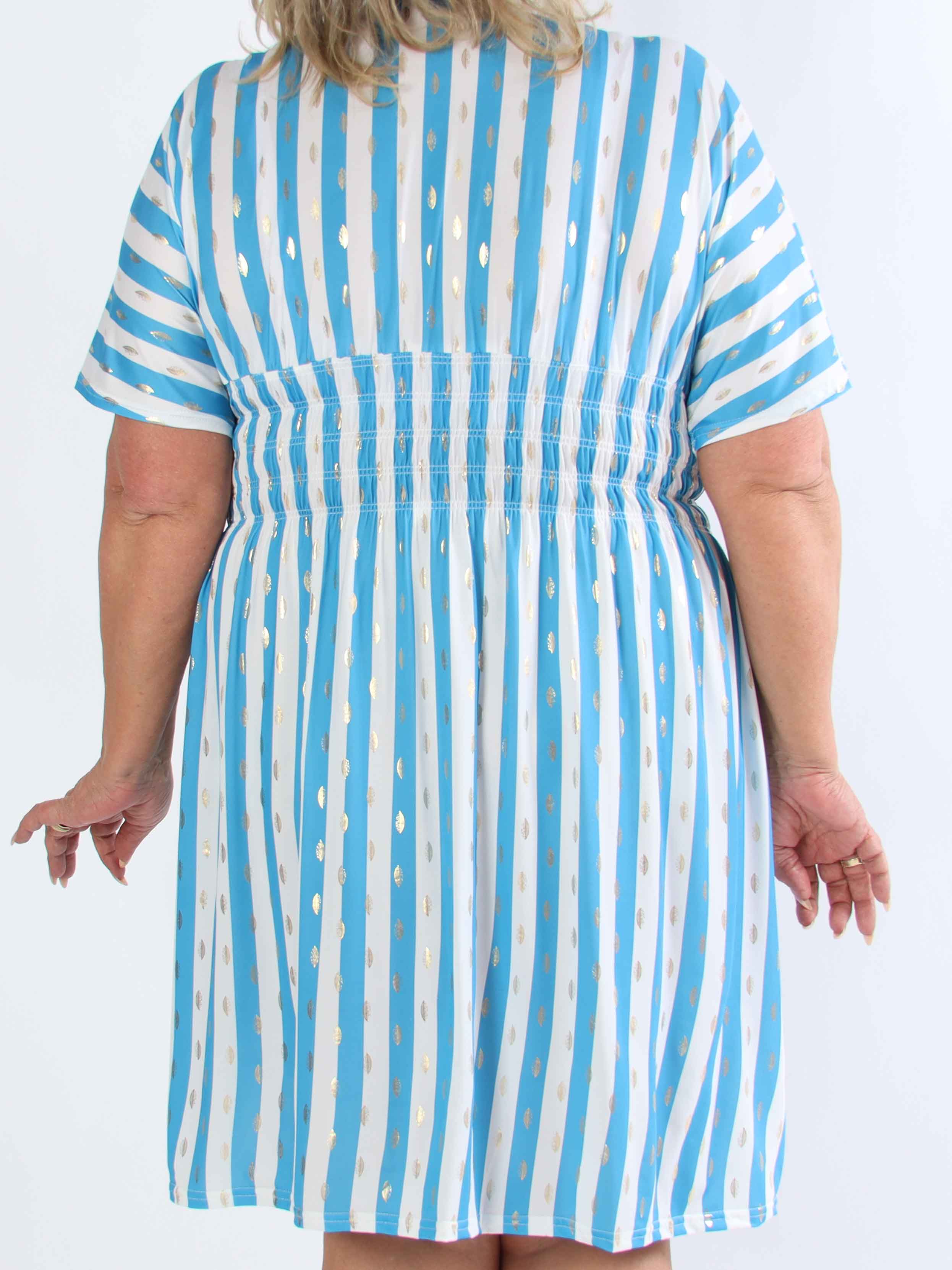 Pams Stripe Short - Stribet plus size kjole med guld detaljer